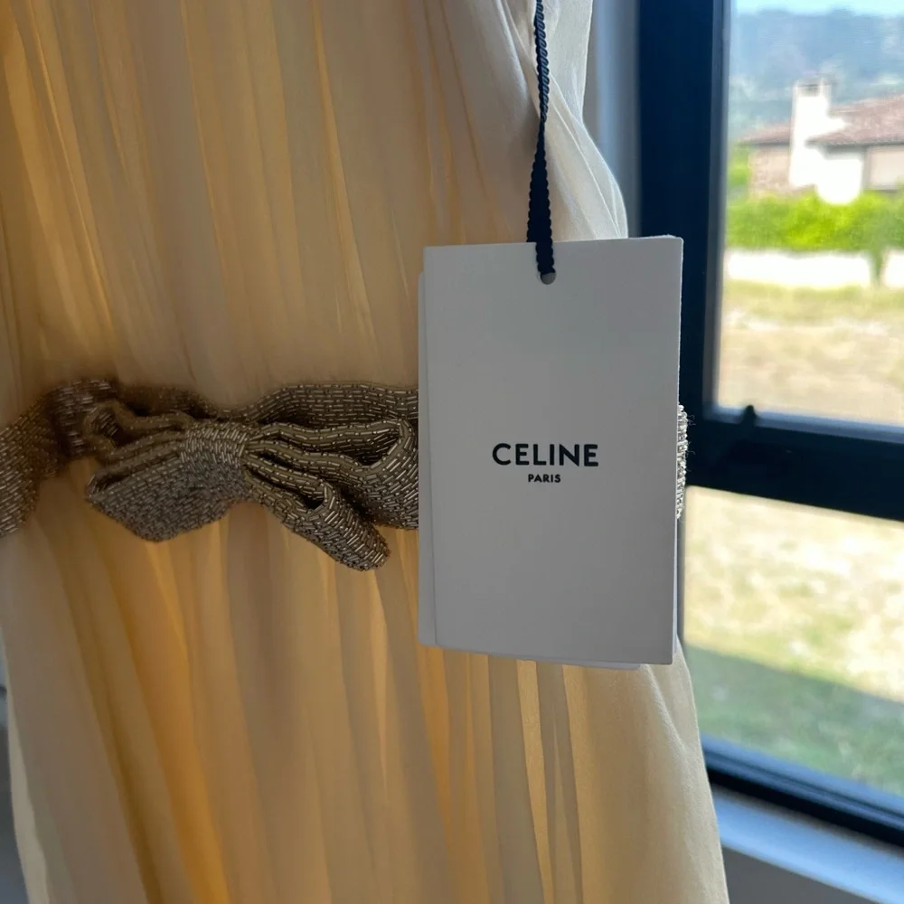 Celine Celine Paris Robe cocktail draper Gown with Embellished Bow - Picture 4 of 11